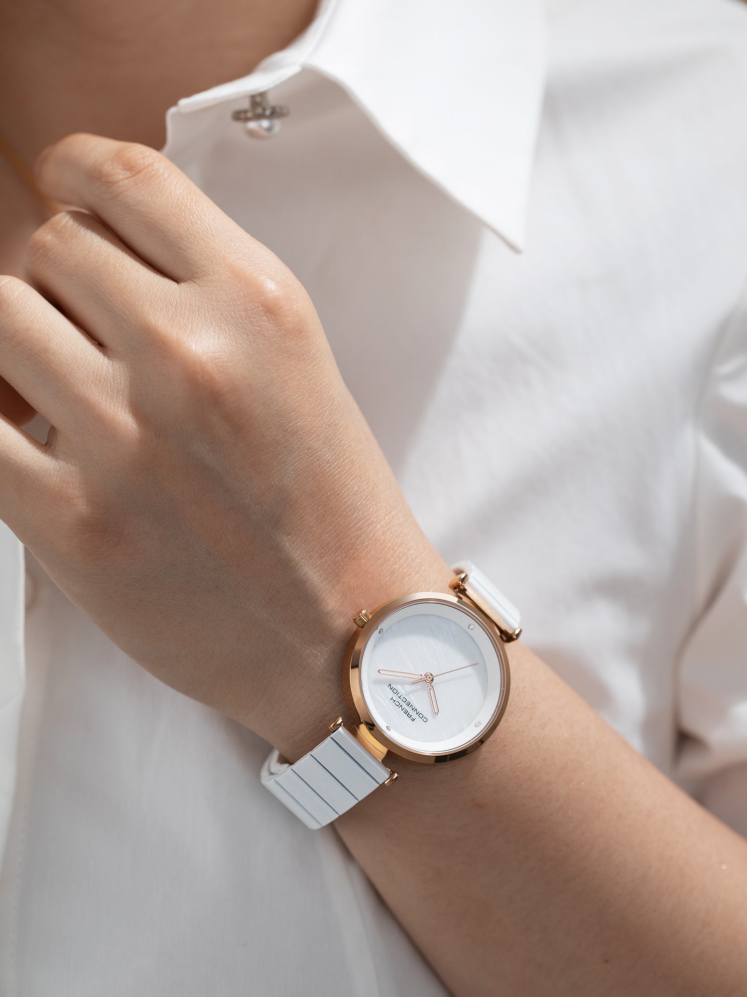 French Connection Halo Forme | Analog | White Dial | Stainless Steel Strap | Watch for Women - FCB24WM