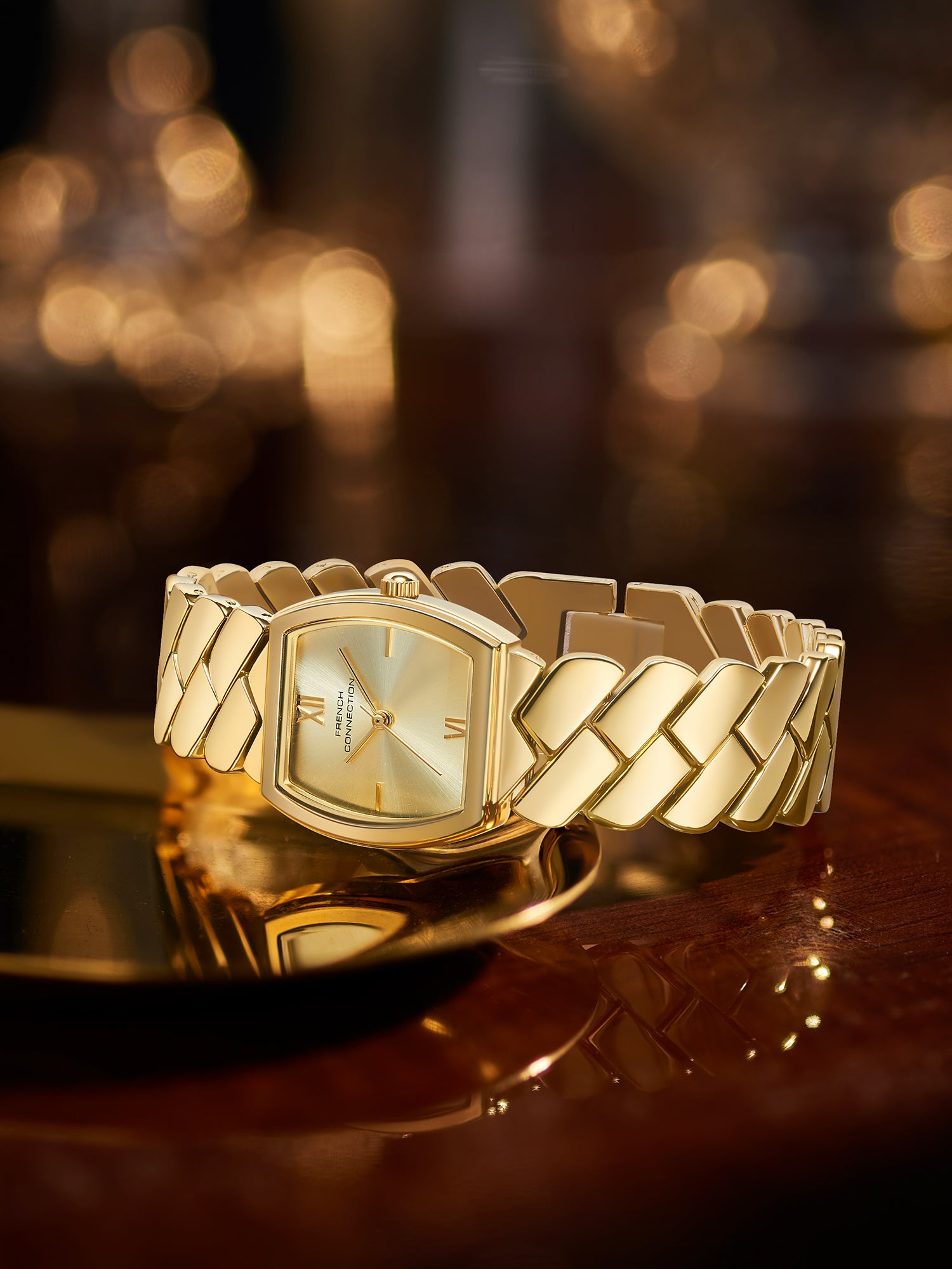 French Connection Braidé | Analog | Gold Sunray Dial | Woven Link Strap | Watch for Women - FCB27GM