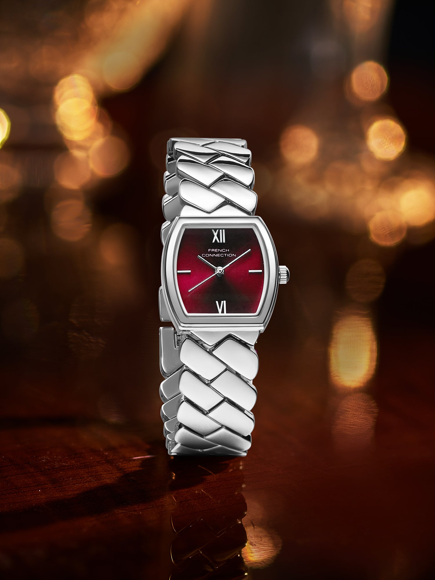French Connection Braidé | Analog | Red Sunray Dial | Woven Link Strap | Watch for Women - FCB27MSM