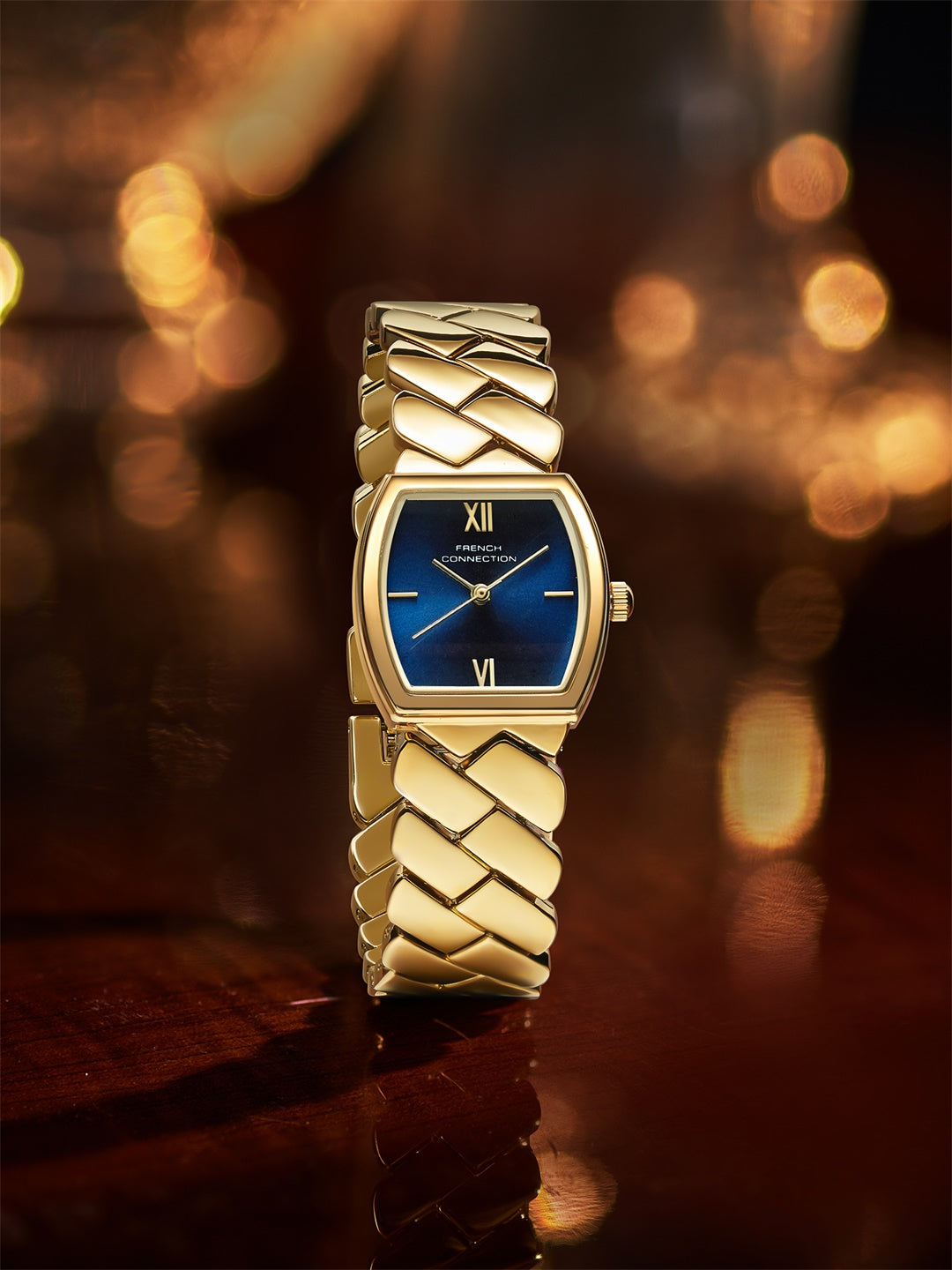 French Connection Braidé | Analog | Blue Sunray Dial | Woven Link Strap | Watch for Women - FCB27UGM