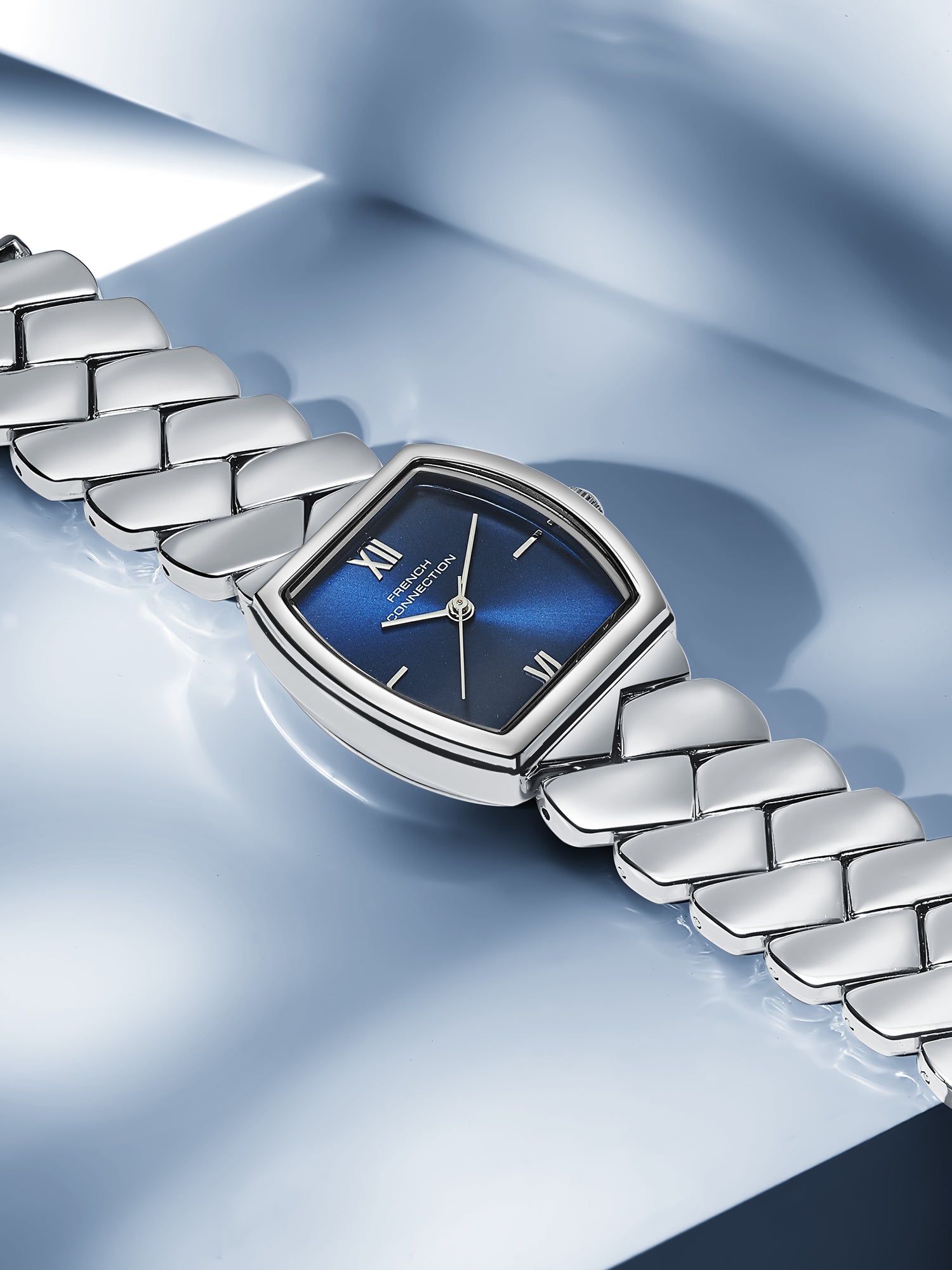 French Connection Braidé | Analog | Blue Sunray Dial | Woven Link Strap | Watch for Women - FCB27USM