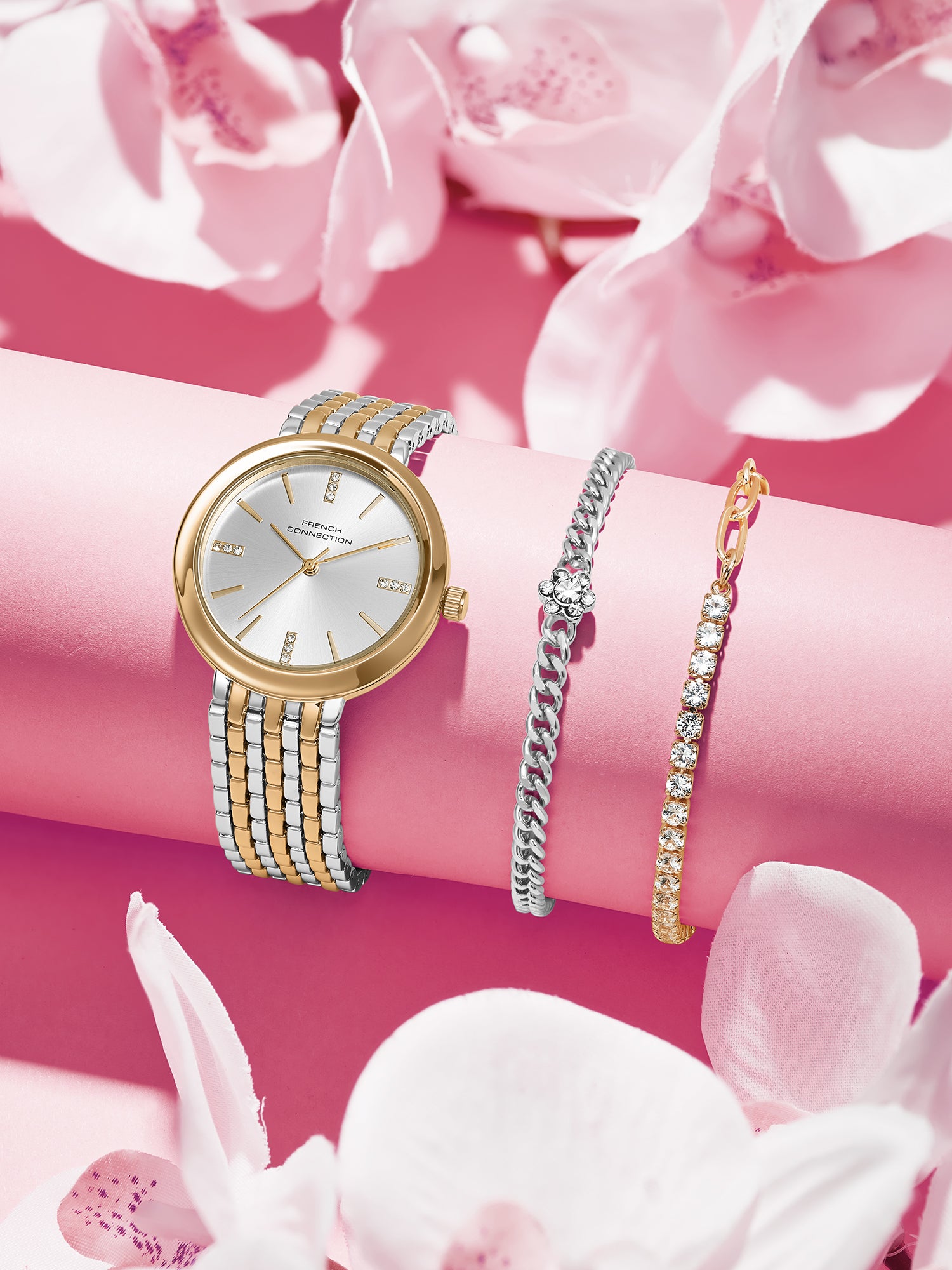 French Connection Silver Dial with Gold Strap Womens Analog Watch | FCB29STM