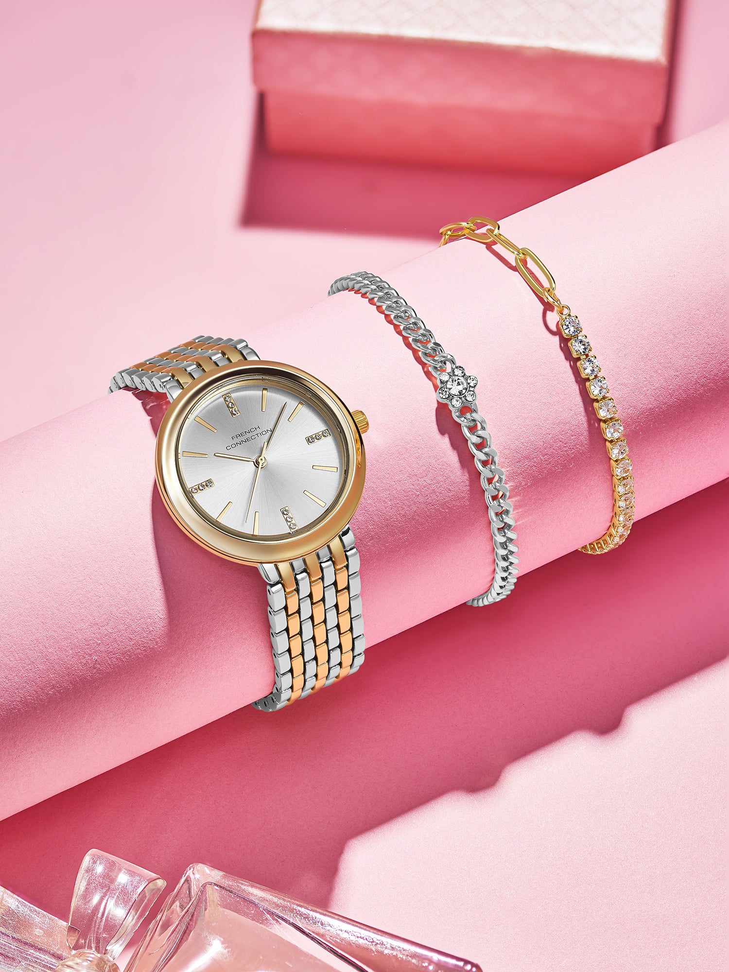French Connection Silver Dial with Gold Strap Womens Analog Watch | FCB29STM