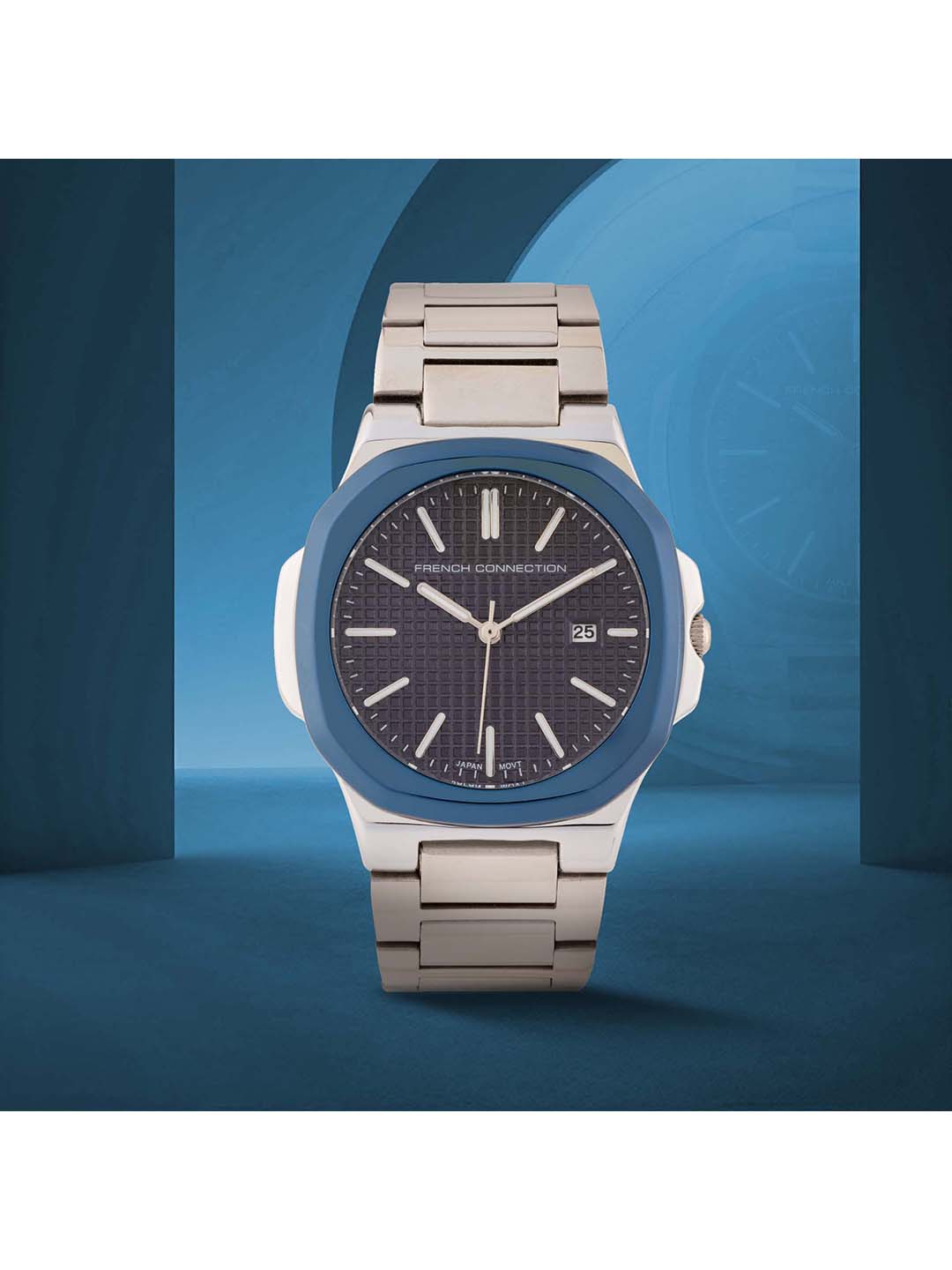French Connection FCB2SM Men's Stainless Steel Analogue Watch with Silver Dial & Bracelet Strap