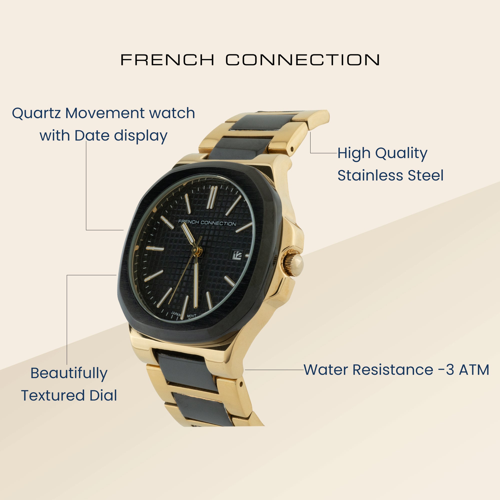 French Connection Analogue Black Dial Men's Watch - FCB2TM