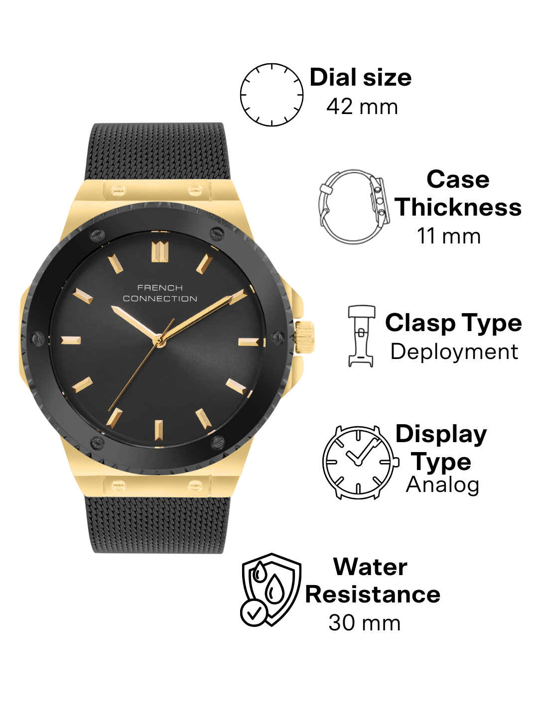 French Connection Black Dial  Analog Watch for Men's - FCB4BM