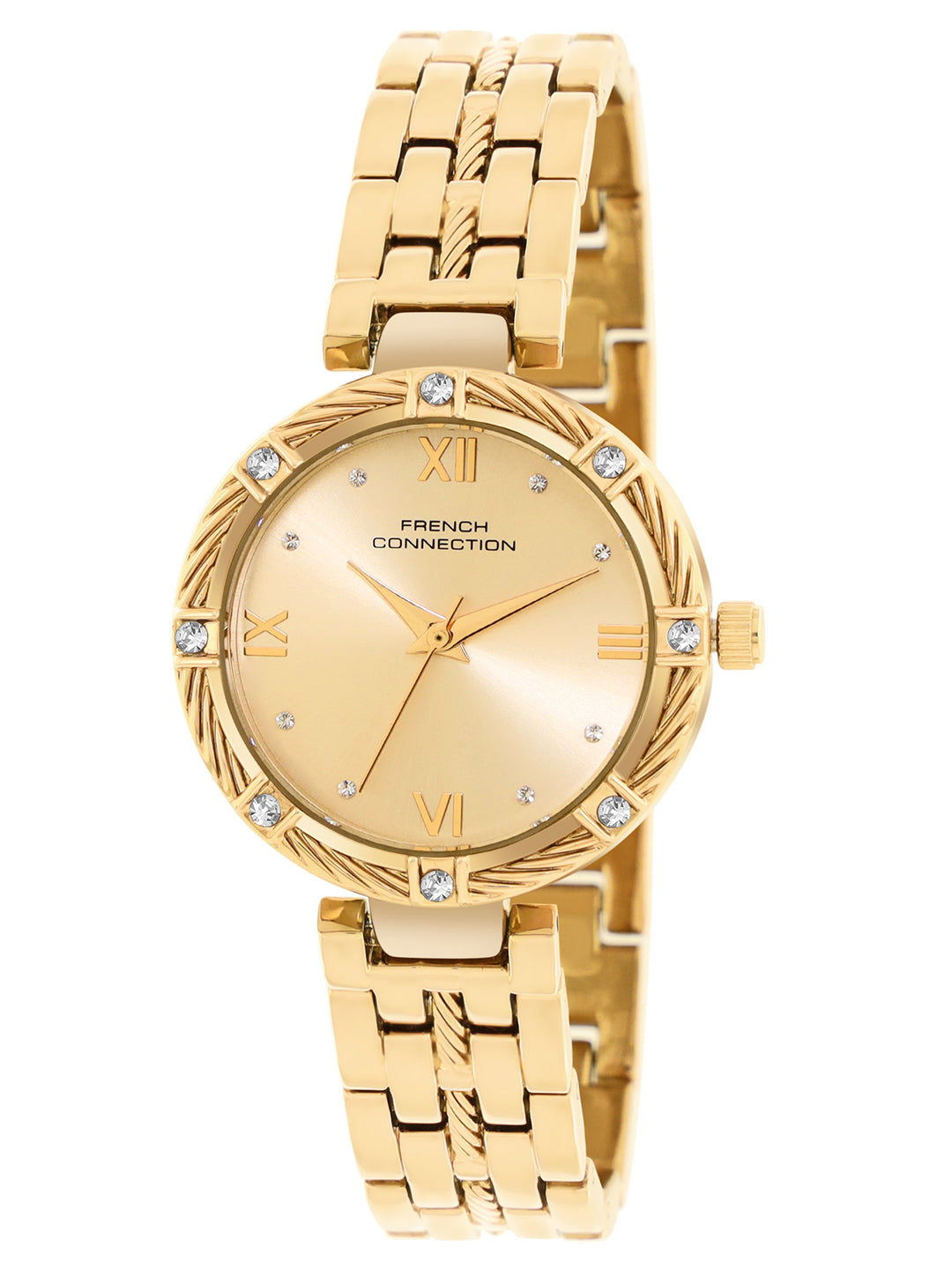 French connection Women Embellished Dial Textured Straps Analogue Watch FCB5GM
