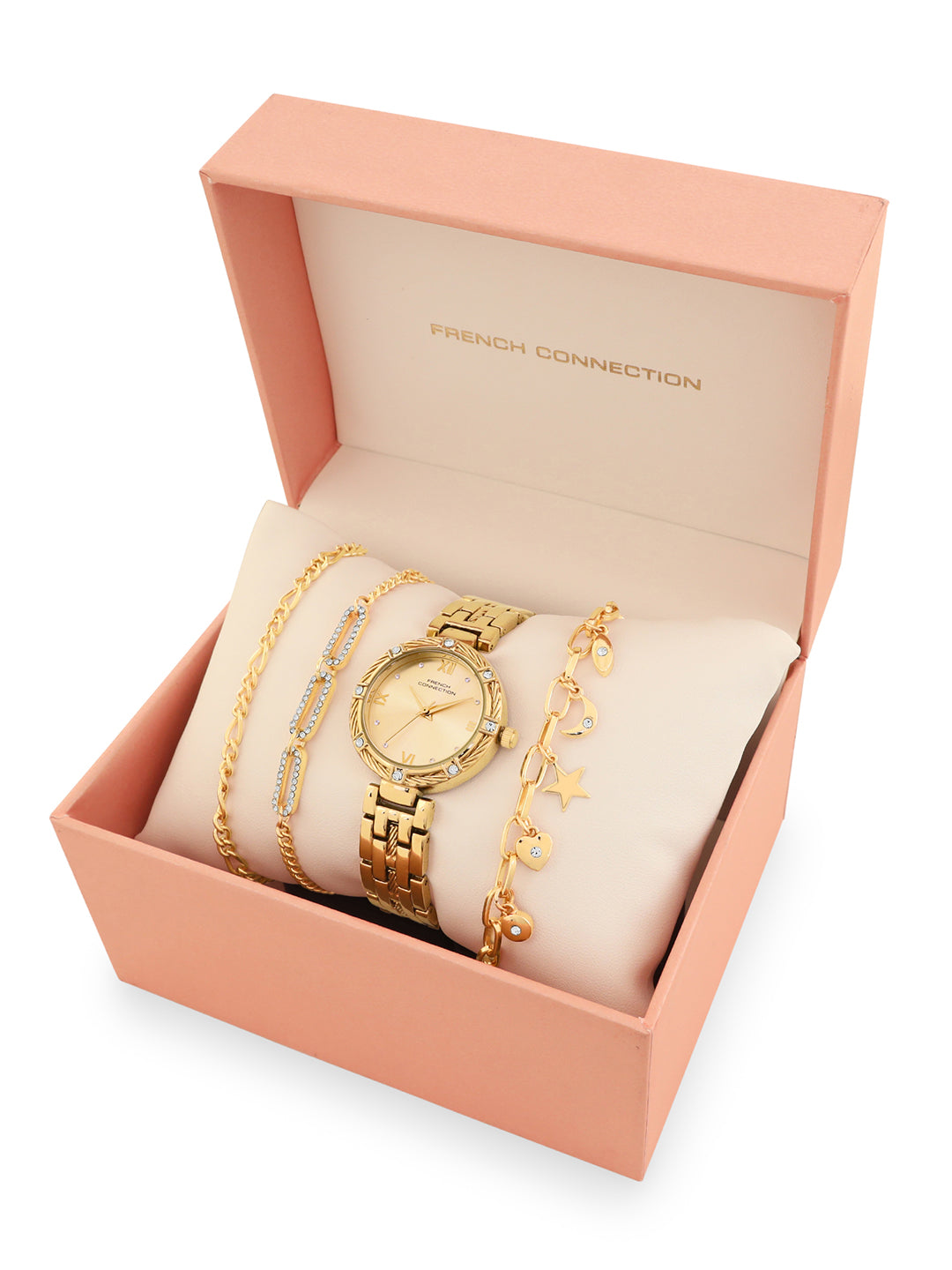 French connection Women Embellished Dial Textured Straps Analogue Watch FCB5GM