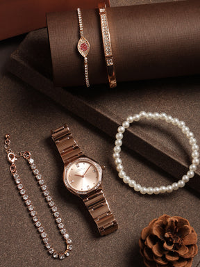 French connection Gift Set Rose Gold Jewellery and Rose Gold Dial Analog Watch - For Women FCB6RGM