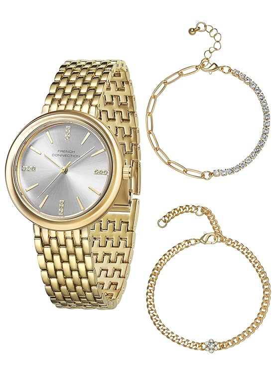 French Connection Silver Dial with Gold Strap Womens Analog Watch | FCB29SGM