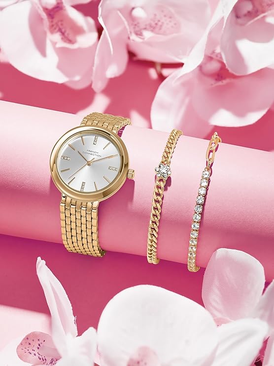 French Connection Silver Dial with Gold Strap Womens Analog Watch | FCB29SGM