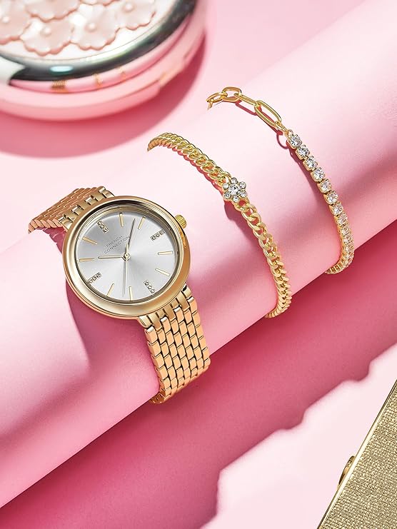 French Connection Silver Dial with Gold Strap Womens Analog Watch | FCB29SGM