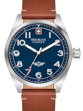SMWGA2100402 Swiss Made Men's Watch with Blue Dial & Brown Genuine Leather Strap