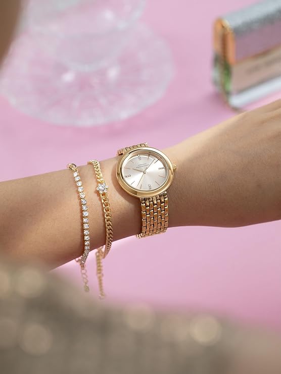 French Connection Silver Dial with Gold Strap Womens Analog Watch | FCB29SGM