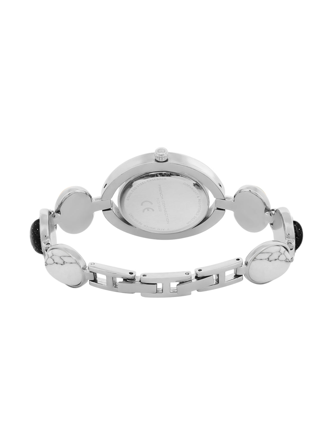 French Connection Sunray Black Round Dial With Stone Strap Watch - For Womens FCD1BSM