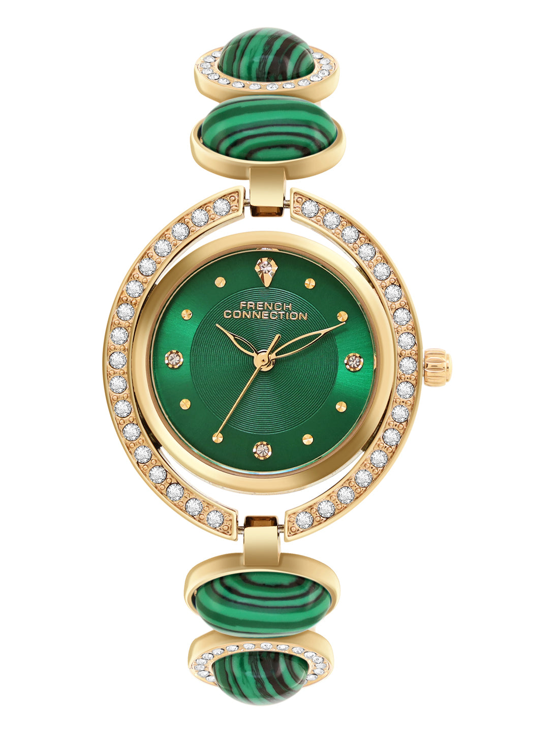 French Connection Sunray Green Round Dial With Stone Strap Watch - For Womens FCD1NGM