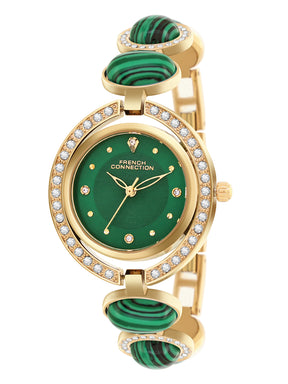 French Connection Sunray Green Round Dial With Stone Strap Watch - For Womens FCD1NGM