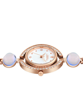 French Connection Sunray Silver Round Dial With Stone Strap Watch - For Womens FCD1SRGM