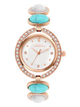 French Connection Sunray Silver Round Dial With Stone Strap Watch - For Womens FCD1URGM