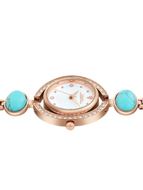 French Connection Sunray Silver Round Dial With Stone Strap Watch - For Womens FCD1URGM