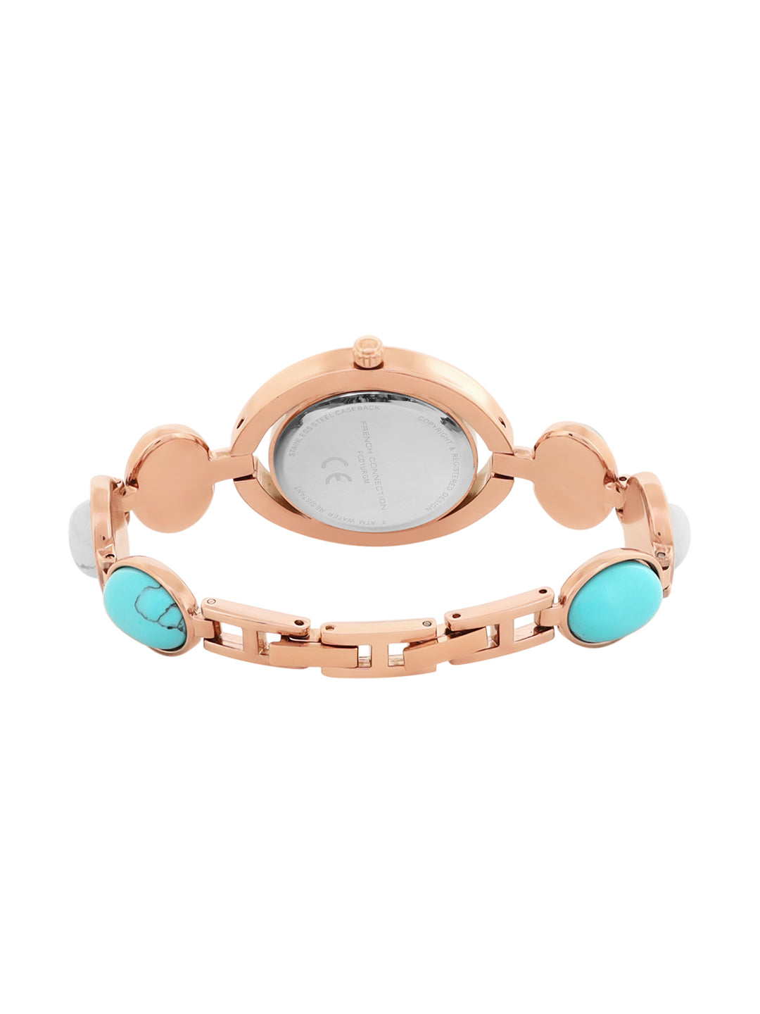 French Connection Sunray Silver Round Dial With Stone Strap Watch - For Womens FCD1URGM