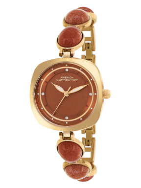 French Connection Sunray Brown Round Dial With Stone Strap Watch - For Womens FCD2BGM