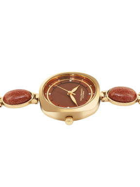 French Connection Sunray Brown Round Dial With Stone Strap Watch - For Womens FCD2BGM