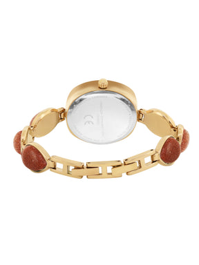 French Connection Sunray Brown Round Dial With Stone Strap Watch - For Womens FCD2BGM