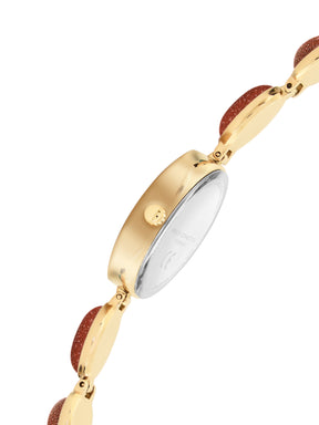 French Connection Sunray Brown Round Dial With Stone Strap Watch - For Womens FCD2BGM