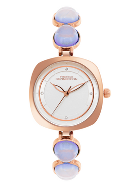 French Connection Sunray Silver Round Dial With Stone Strap Watch - For Womens FCD2RGM