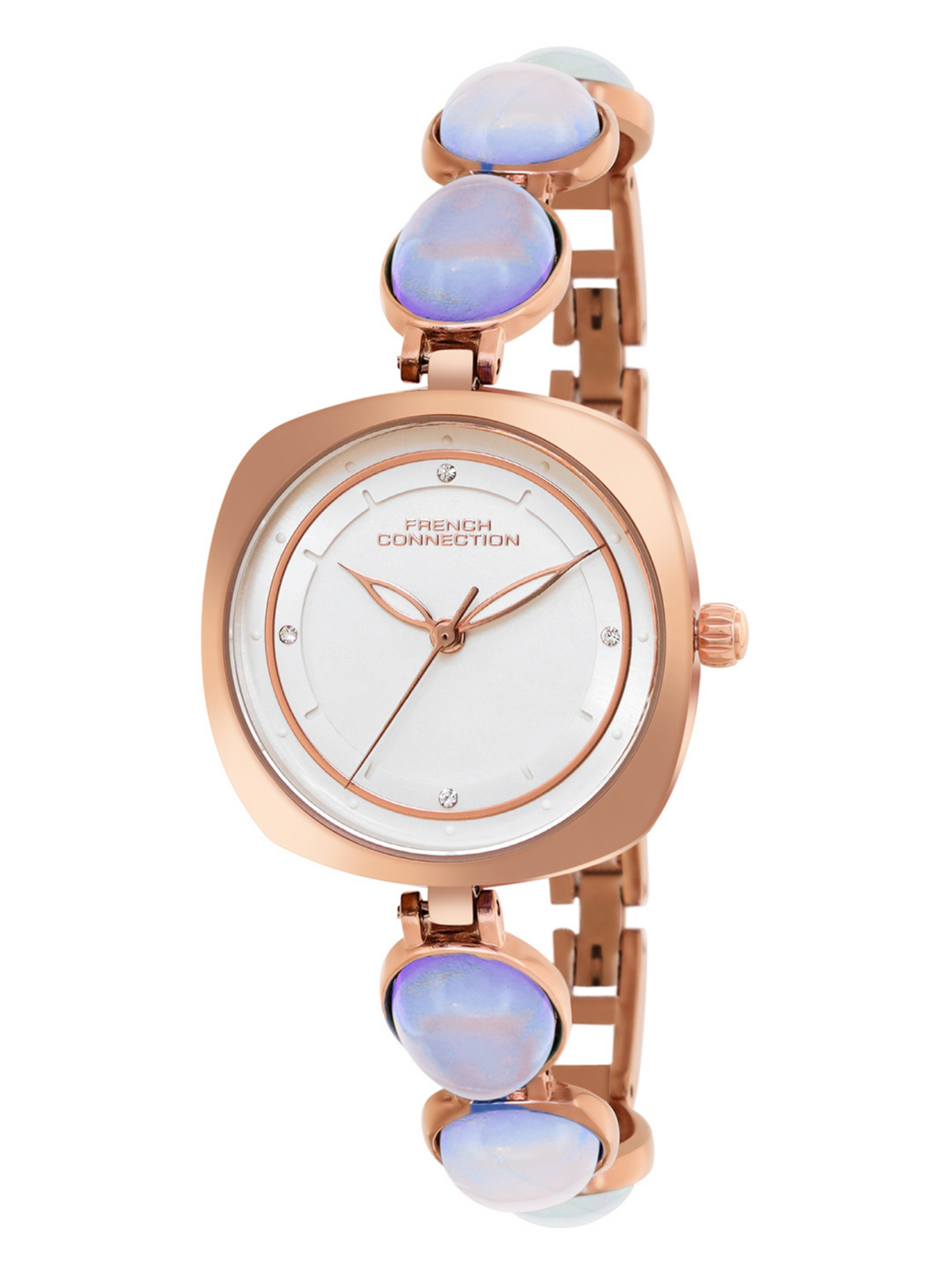 French Connection Sunray Silver Round Dial With Stone Strap Watch - For Womens FCD2RGM