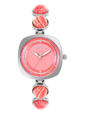 French Connection Sunray Pink Round Dial With Stone Strap Watch - For Womens FCD2SM
