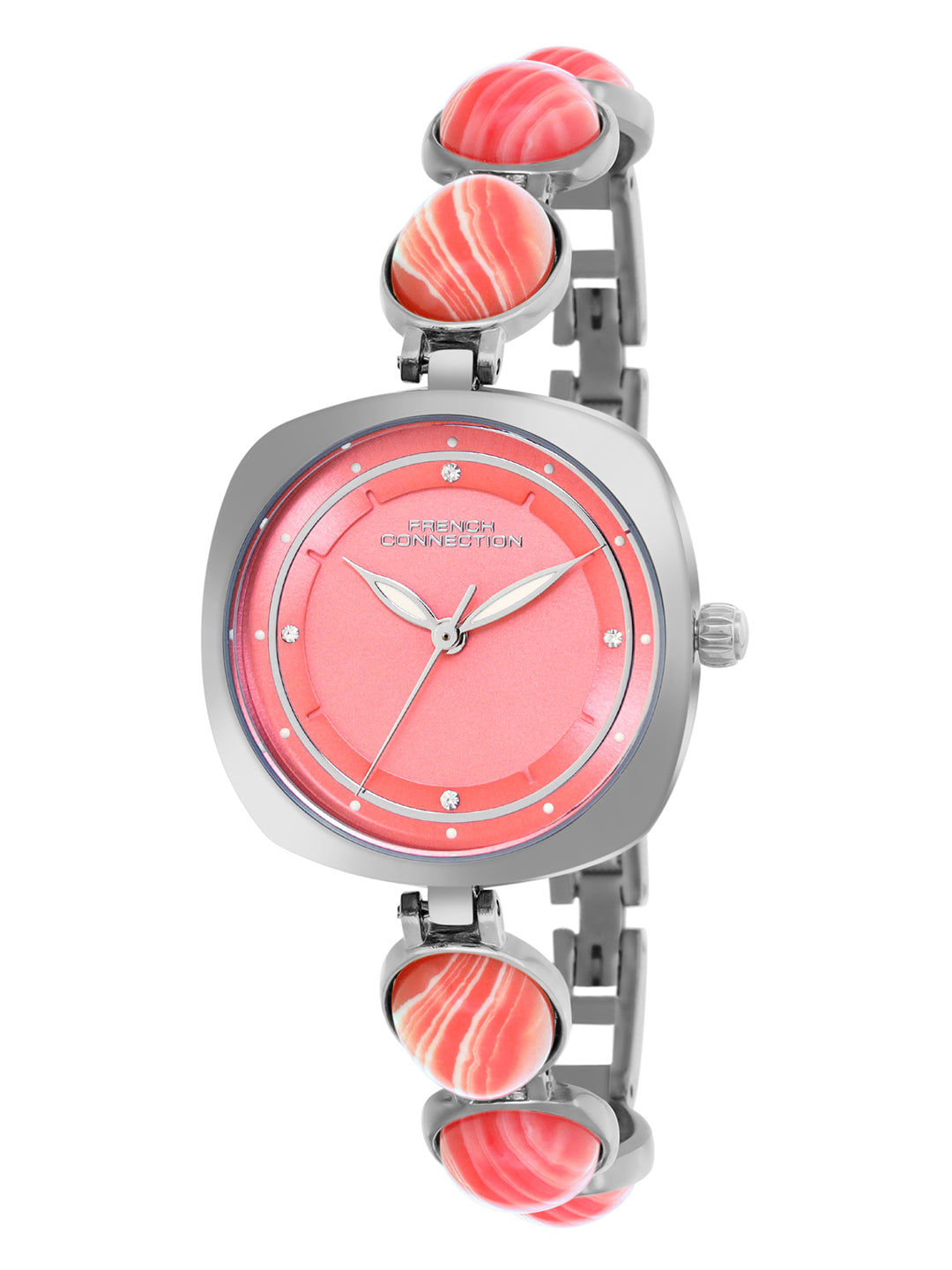 French Connection Sunray Pink Round Dial With Stone Strap Watch - For Womens FCD2SM