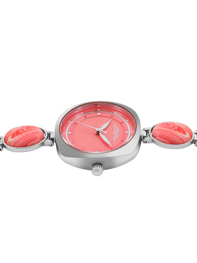 French Connection Sunray Pink Round Dial With Stone Strap Watch - For Womens FCD2SM