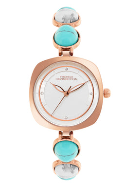 French Connection Sunray Silver Round Dial With Stone Strap Watch - For Womens FCD2URGM