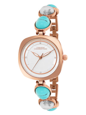 French Connection Sunray Silver Round Dial With Stone Strap Watch - For Womens FCD2URGM