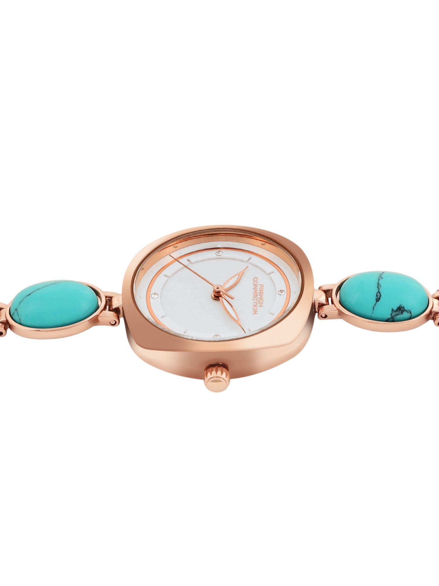 French Connection Sunray Silver Round Dial With Stone Strap Watch - For Womens FCD2URGM