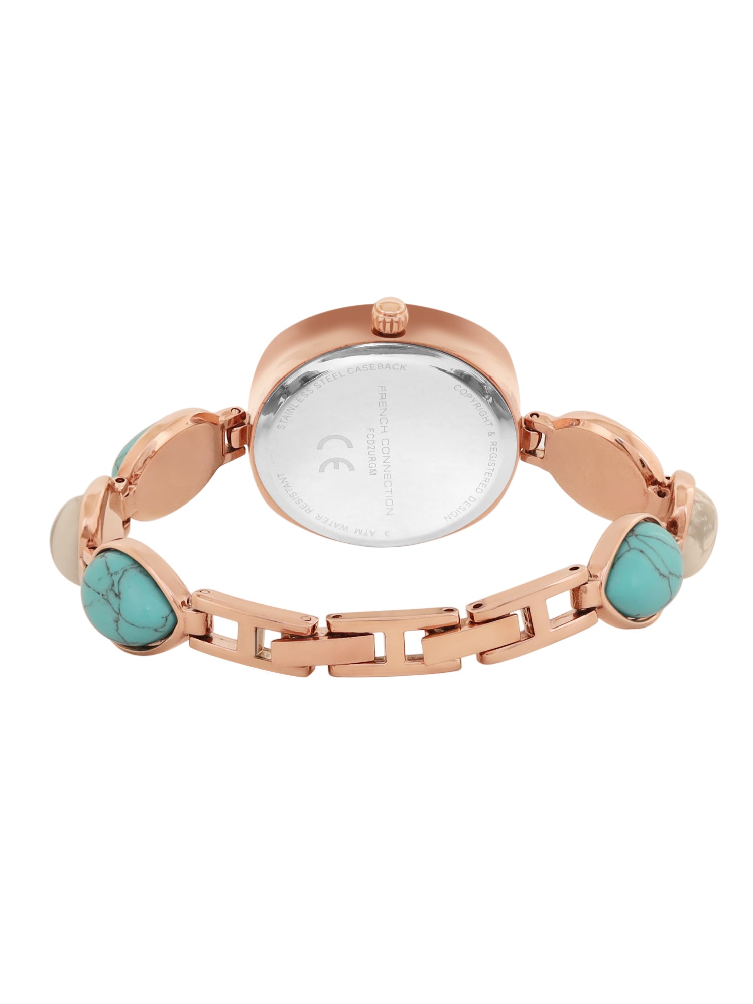 French Connection Sunray Silver Round Dial With Stone Strap Watch - For Womens FCD2URGM