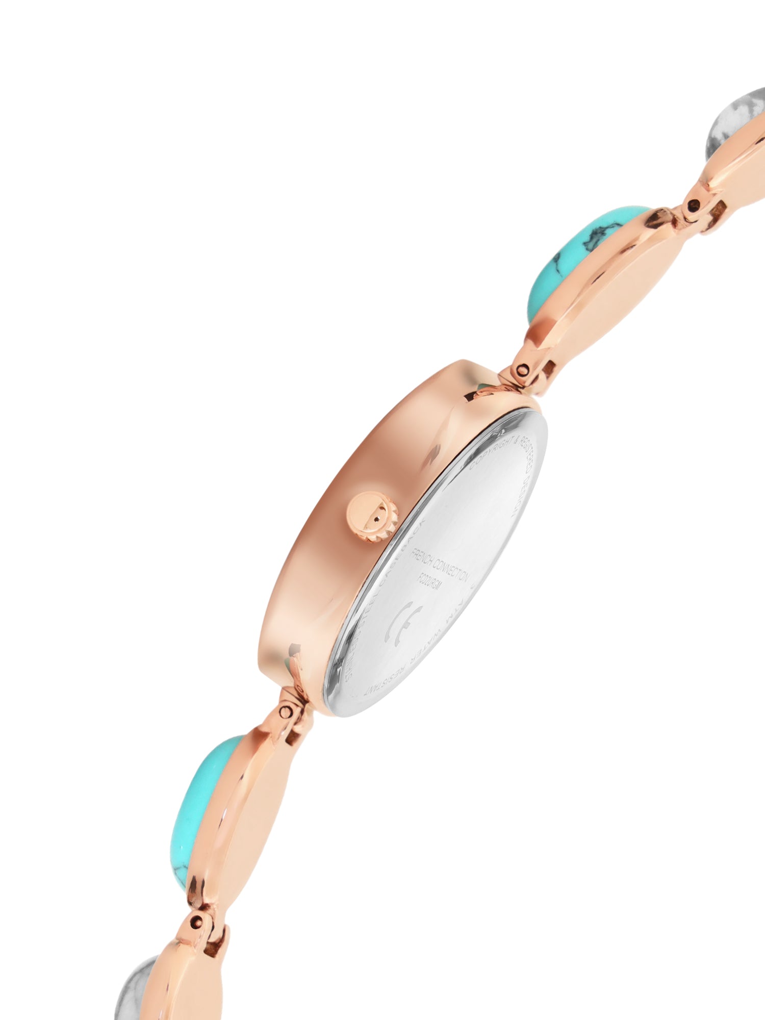 French Connection Sunray Silver Round Dial With Stone Strap Watch - For Womens FCD2URGM