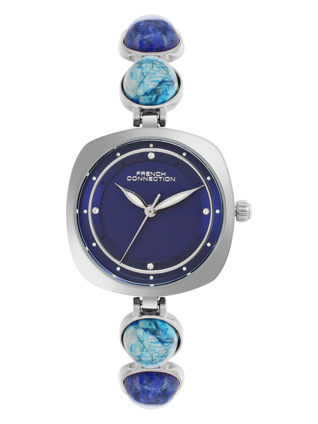 French Connection Sunray Blue Round Dial With Stone Strap Watch - For Womens FCD2USM