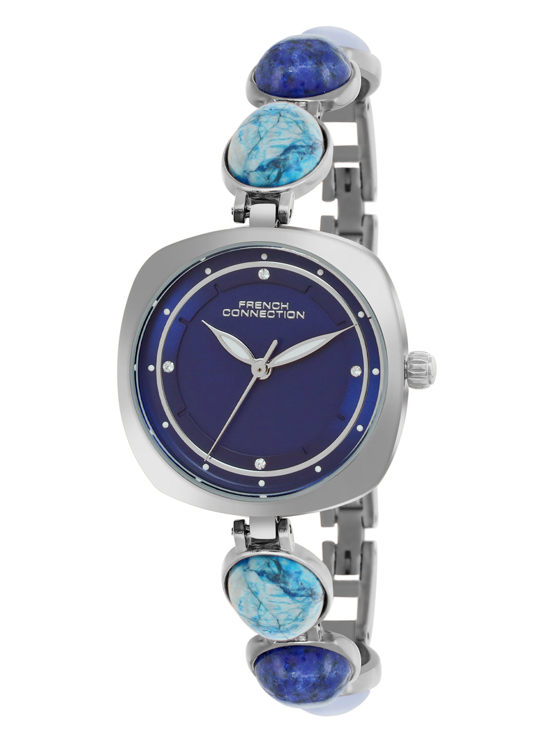 French Connection Sunray Blue Round Dial With Stone Strap Watch - For Womens FCD2USM
