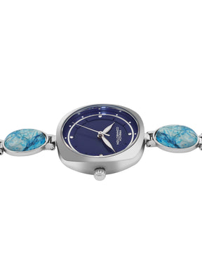 French Connection Sunray Blue Round Dial With Stone Strap Watch - For Womens FCD2USM