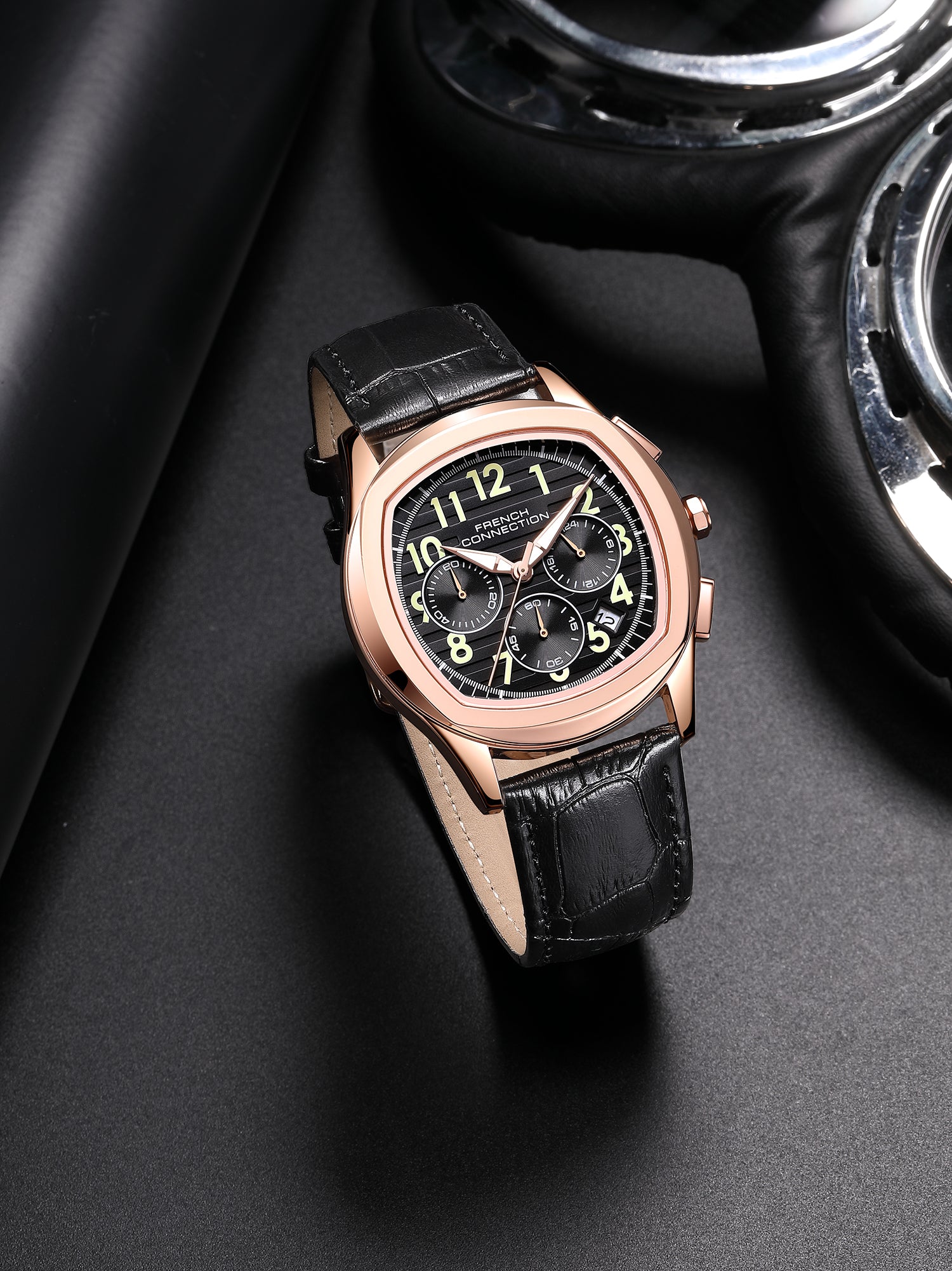 French Connection Megachron | Black Dial | Black Leather Strap | Watch for Men - FCD5RBL