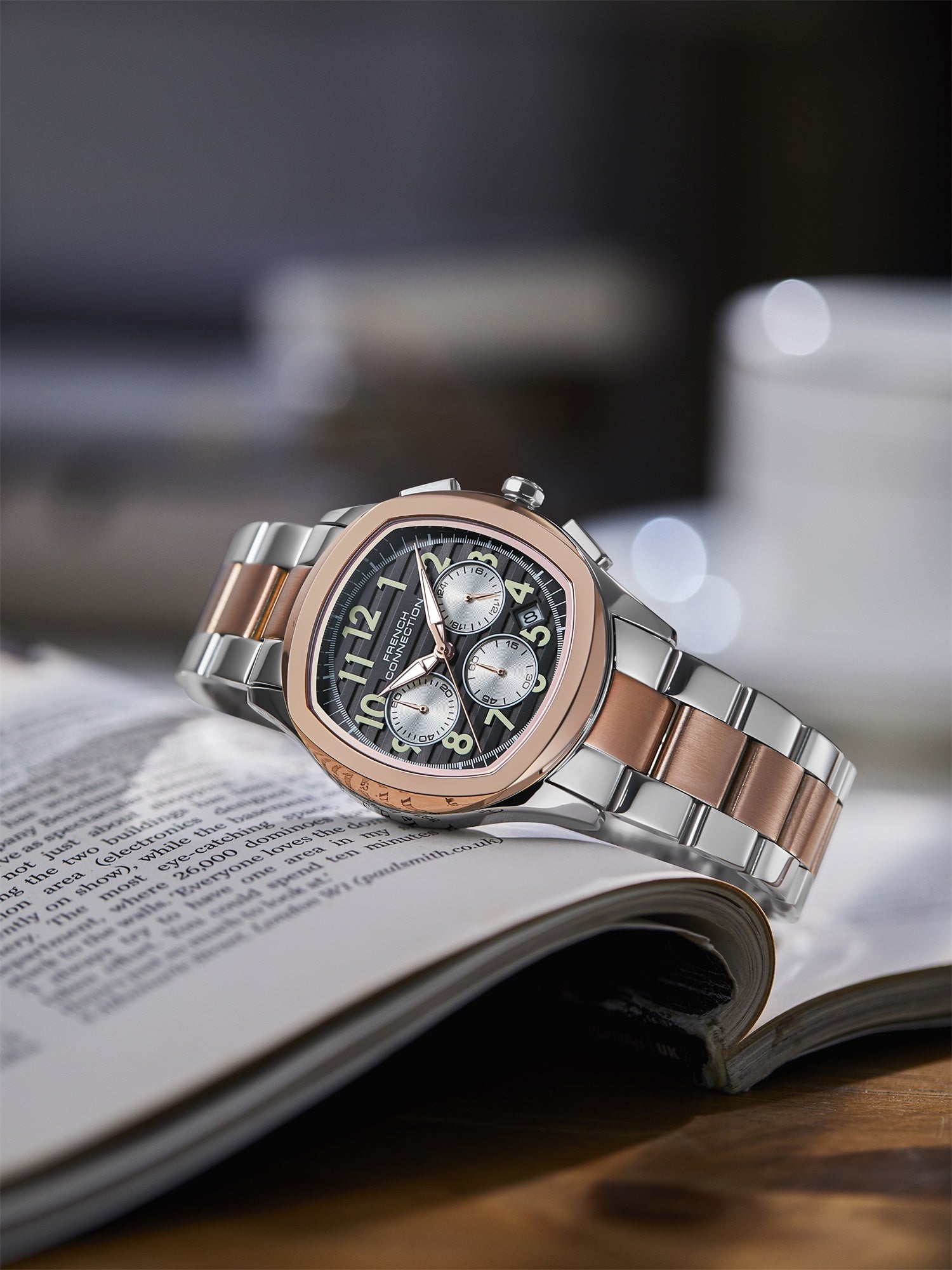 French Connection Megachron | Chronograph Grey Dial | Two Tone Stainless Steel Strap | Watch for Men - FCD5RTM