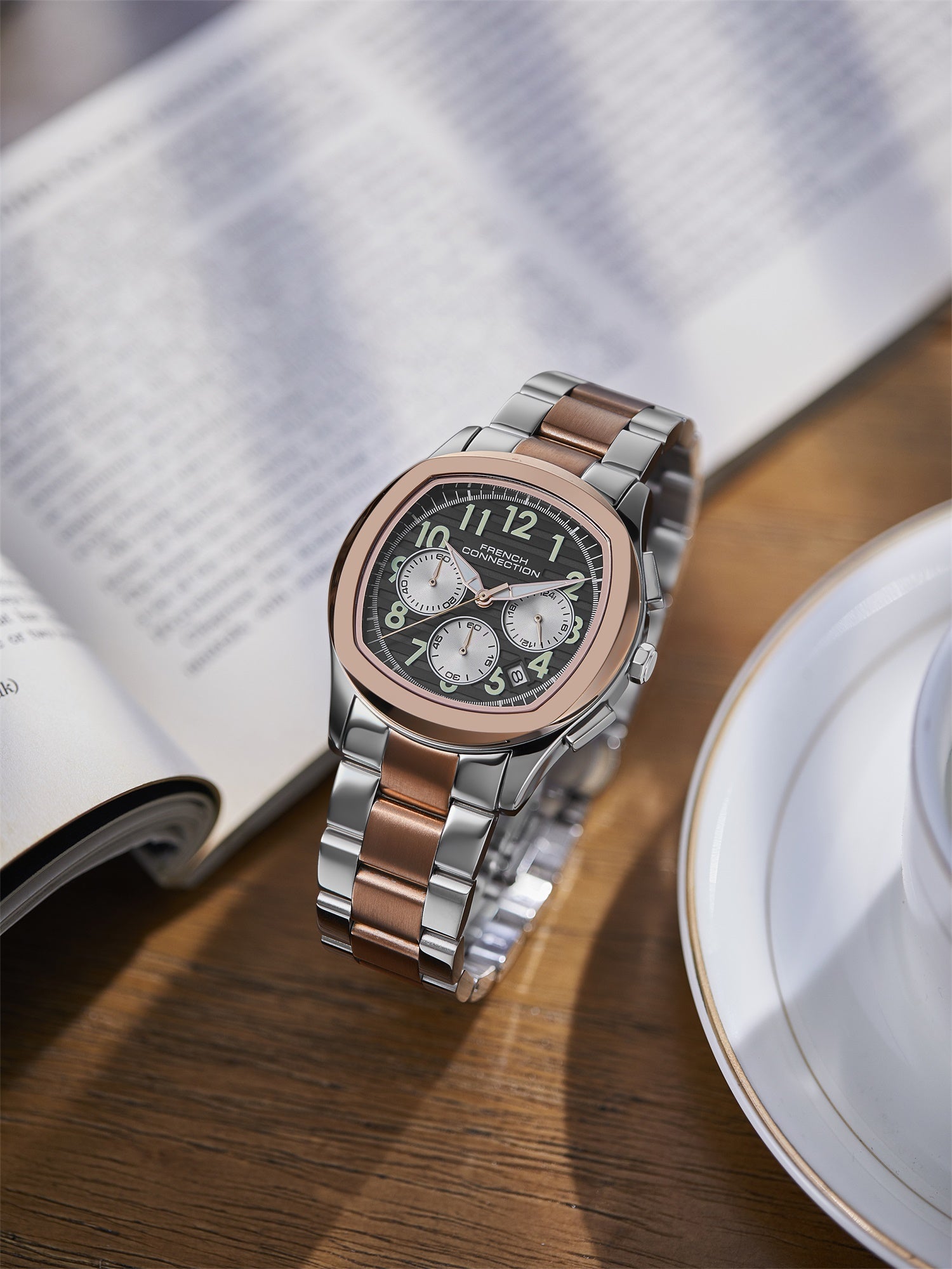 French Connection Megachron | Chronograph Grey Dial | Two Tone Stainless Steel Strap | Watch for Men - FCD5RTM