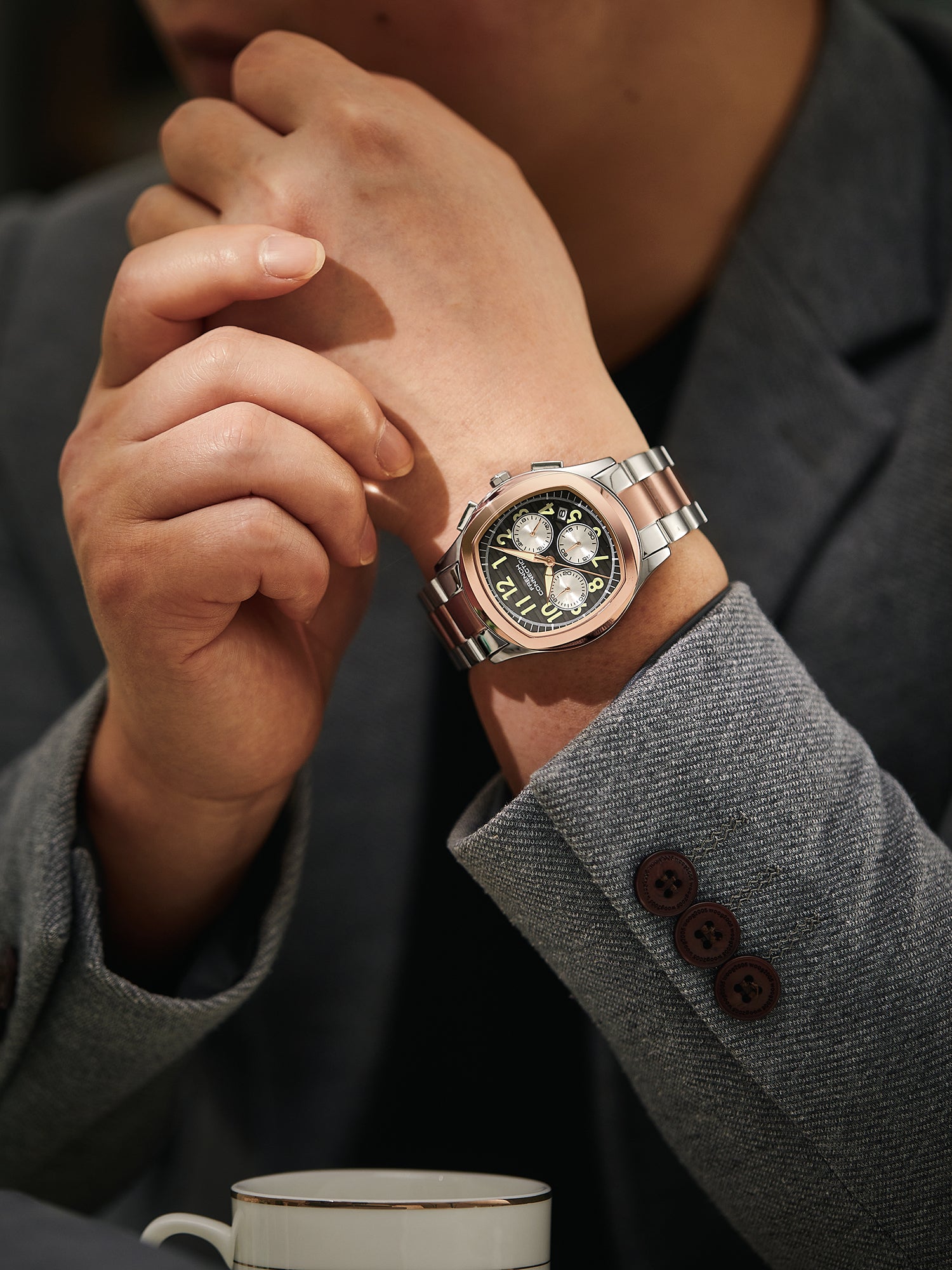 French Connection Megachron | Chronograph Grey Dial | Two Tone Stainless Steel Strap | Watch for Men - FCD5RTM