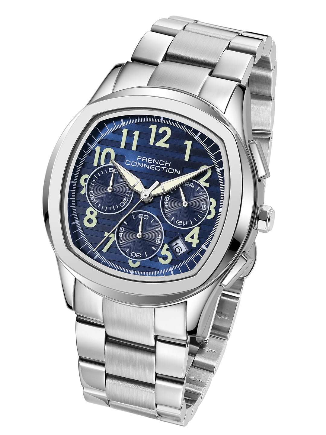 French Connection Megachron | Chronograph Blue Dial | Silver Stainless Steel Strap | Watch for Men - FCD5USM