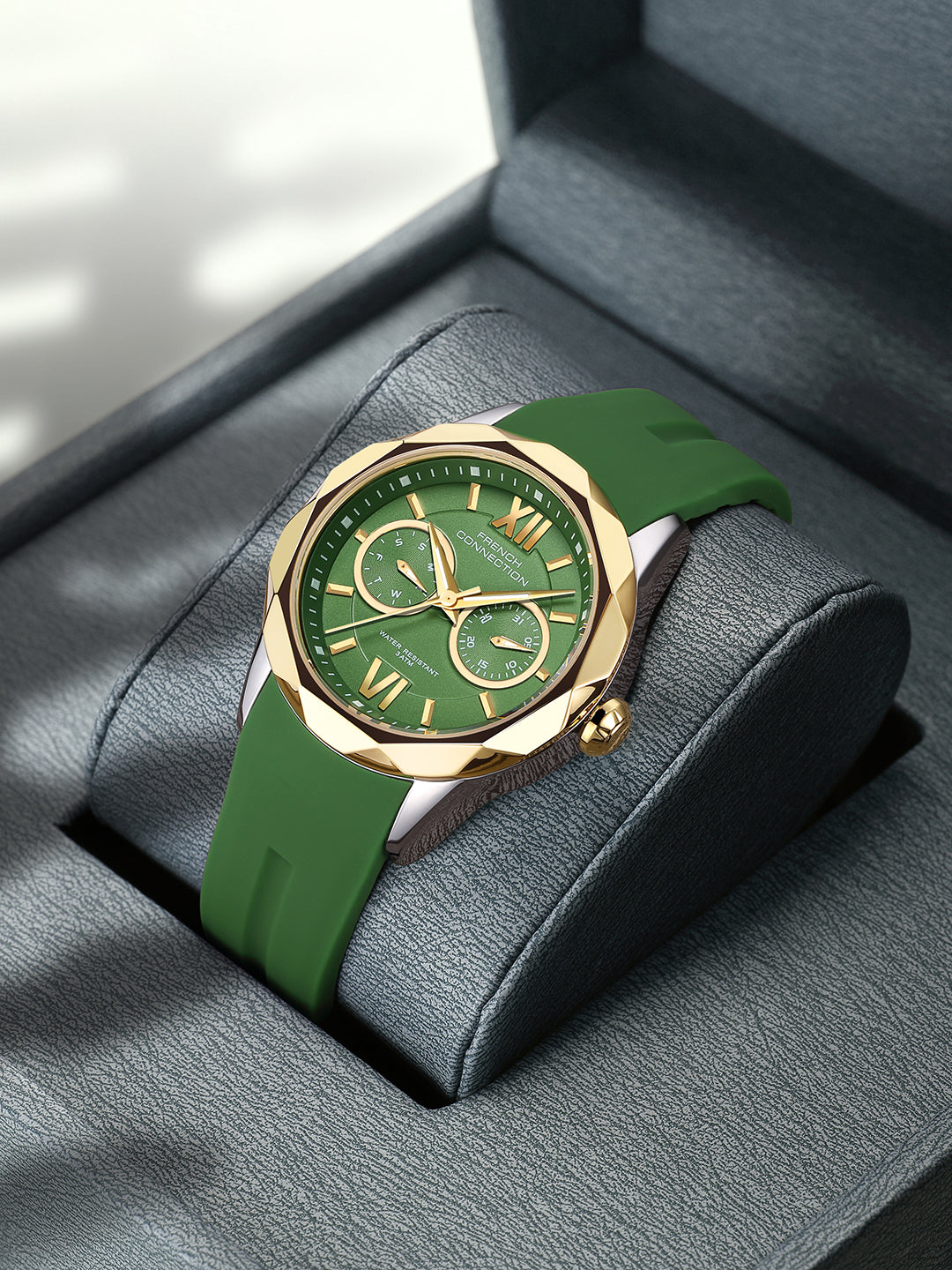 French Connection Octyra | Multi-Function | Green Dial | Green Silicone Strap | Watch for Women - FCD6N