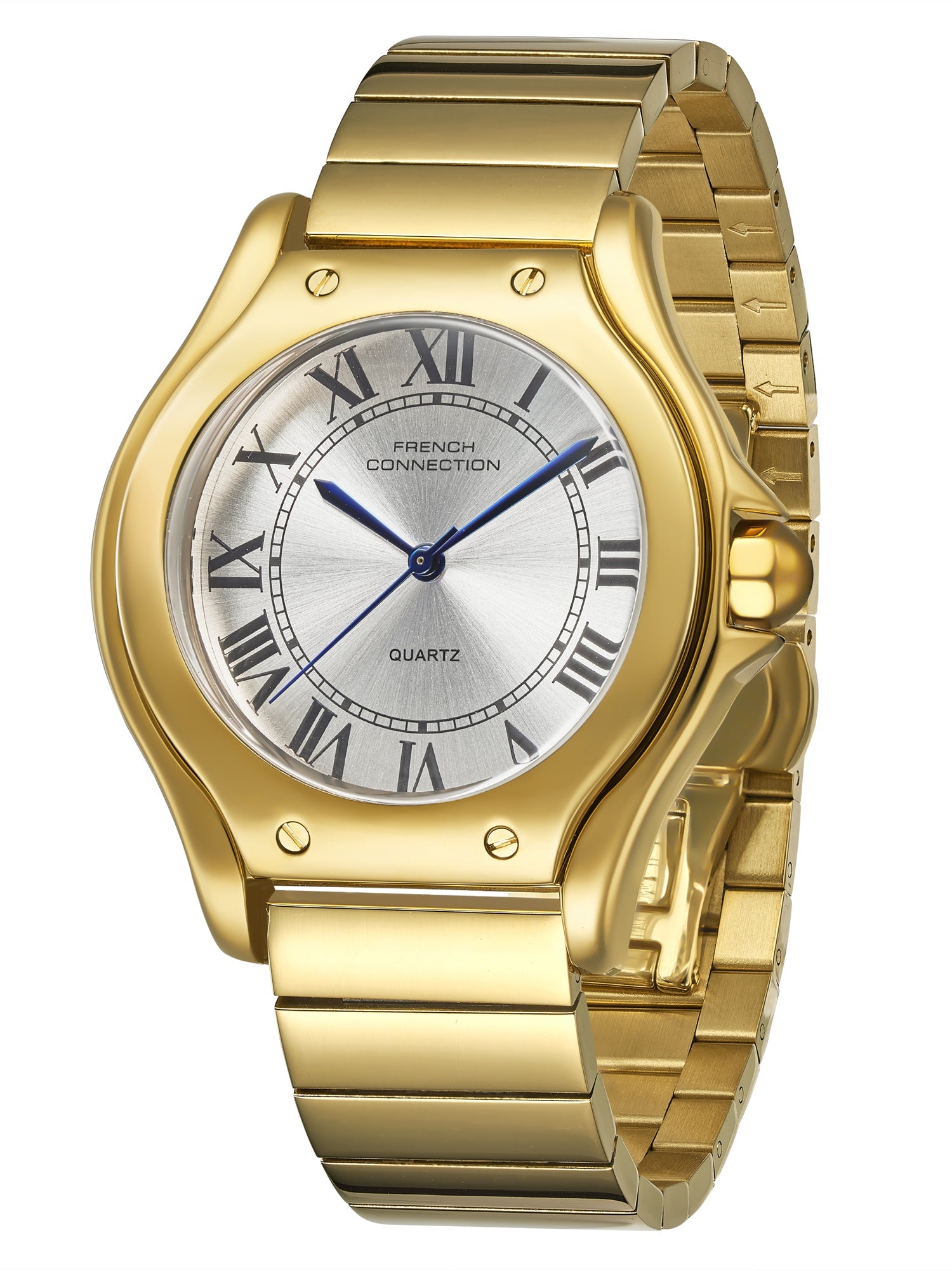 French Connection Visage | Molded Case | White Dial with Roman Indices | Gold Stainless Steel Strap | Watch for Men - FCD7SGM