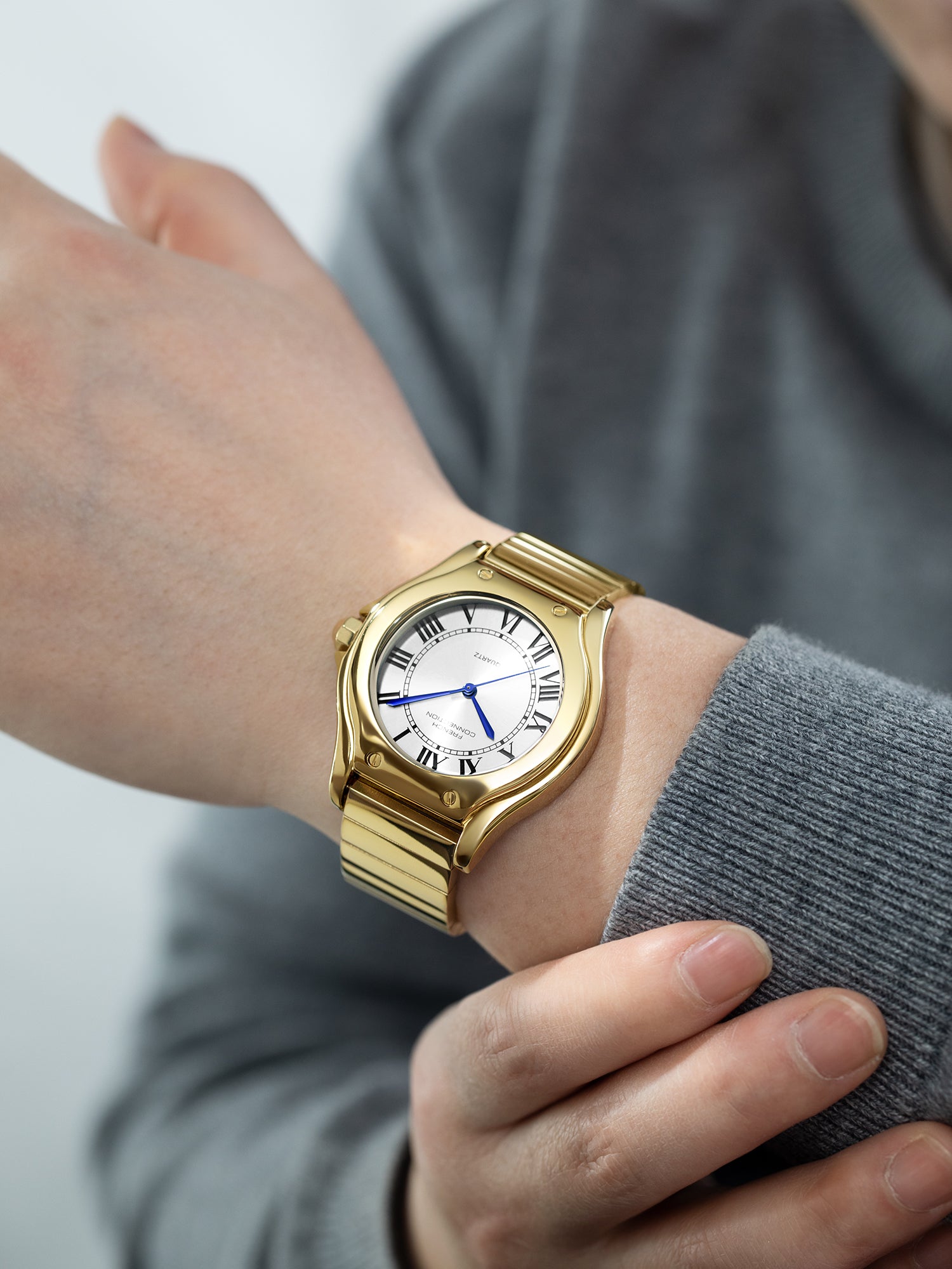 French Connection Visage | Molded Case | White Dial with Roman Indices | Gold Stainless Steel Strap | Watch for Men - FCD7SGM